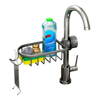 Dark Grey Single Kitchen Sink Organiser Faucet Soap Sponge Caddy Rack Storage Drainer image
