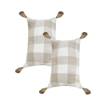 2X 35CM Pillow Lumbar Cover Decorative Plaid Farmhouse Cushion Throw Pillow image
