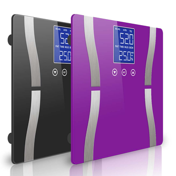 2X Glass LCD Digital Body Fat Scale Bathroom Electronic Gym Water Weighing Scales Black/Purple image
