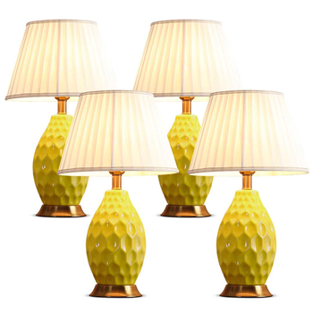 4X Textured Ceramic Oval Table Lamp with Gold Metal Base Yellow image