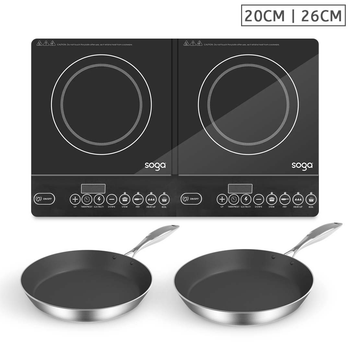 Dual Burners Cooktop Stove With 20cm and 26cm Induction Frying Pan Skillet image
