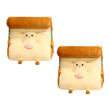 2X Smiley Face Toast Bread Wedge Cushion Stuffed Plush Cartoon Back Support Pillow Home Decor image