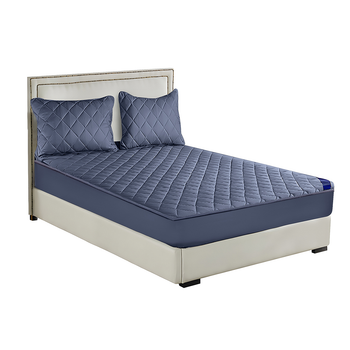 Blue 153cm Wide Cross-Hatch Mattress Cover Thick Quilted Stretchable Bed Spread Sheet Protector with Pillow Covers image