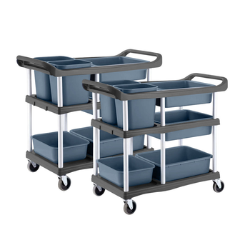 2X 3-Tier Commercial Soiled Food Trolley Dirty Plate Cart Five Buckets Kitchen Food Utility image
