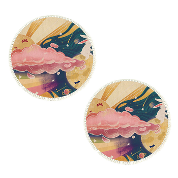 2X 120cm Round Tassels Carpet Sky Landscape Clouds Boho Circle Area Rugs, Home Decor image