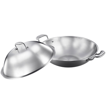 3-Ply 38cm Stainless Steel Double Handle Wok Frying Fry Pan Skillet with Lid image