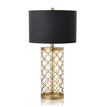 Golden Hollowed Out Base Table Lamp with Dark Shade image