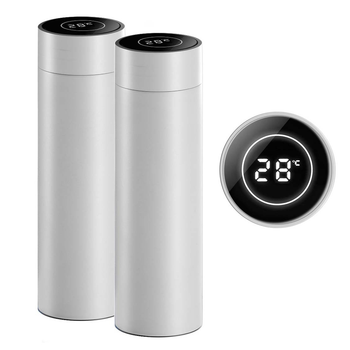 2X 500ML Stainless Steel Smart LCD Thermometer Display Bottle Vacuum Flask Thermos White image