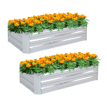 2X 120cm Rectangle Galvanised Raised Garden Bed Vegetable Herb Flower Outdoor Planter Box image