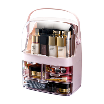 3 Tier Pink Countertop Makeup Cosmetic Storage Organiser Skincare Holder Jewelry Storage Box with Handle image