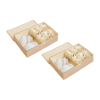 2X Beige Flip Top Underwear Storage Box Foldable Wardrobe Partition Drawer Home Organiser image
