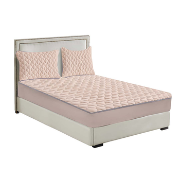 Beige 183cm Wide Mattress Cover Thick Quilted Fleece Stretchable Clover Design Bed Spread Sheet Protector with Pillow Covers image