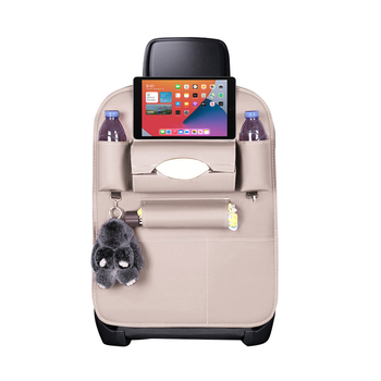 PVC Leather Car Back Seat Storage Bag Multi-Pocket Organizer Backseat and iPad Mini Holder White image