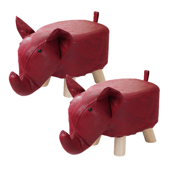 2X Red Children Bench Elephant Character Round Ottoman Stool Soft Small Comfy Seat Home Decor image