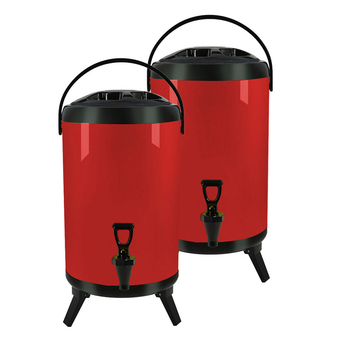 2X 16L Stainless Steel Insulated Milk Tea Barrel Hot and Cold Beverage Dispenser Container with Faucet Red image