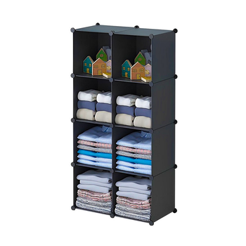 4 Tier 8-Cube Black Portable Wardrobe Divide-Grid Modular Storage Organiser Foldable Closet image