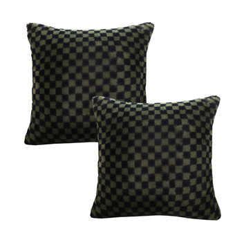 2X 45cm Urban Light Luxury Pillow Dark Night Green Checkered Square Throw Pillow image