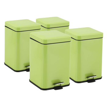 4X 12L Foot Pedal Stainless Steel Rubbish Recycling Garbage Waste Trash Bin Square Green image