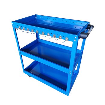 3 Tier Tool Storage Cart Portable Service Utility Heavy Duty Mobile Trolley with Hooks Blue image