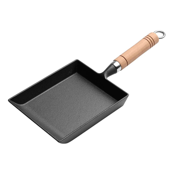 Cast Iron Tamagoyaki Japanese Omelette Egg Frying Skillet Fry Pan Wooden Handle image