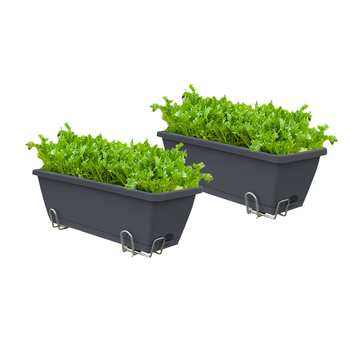 49.5cm Black Rectangular Planter Vegetable Herb Flower Outdoor Plastic Box with Holder Balcony Garden Decor Set of 2 image