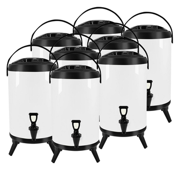 8X 16L Stainless Steel Insulated Milk Tea Barrel Hot and Cold Beverage Dispenser Container with Faucet White image