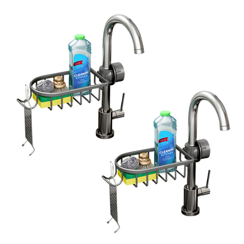 2X Dark Grey Single Kitchen Sink Organiser Faucet Soap Sponge Caddy Rack Storage Drainer image
