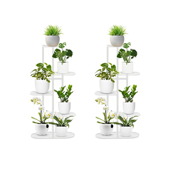 2X 5 Tier 6 Pots White Metal Plant Rack Flowerpot Storage Display Stand Holder Home Garden Decor image