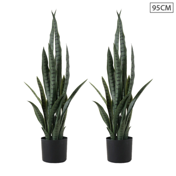 2X 95cm Sansevieria Snake Artificial Plants with Black Plastic Planter Greenery, Home Office Decor image