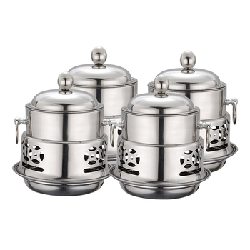 4X Stainless Steel Mini Asian Buffet Hot Pot Single Person Shabu Alcohol Stove Burner with Lid image