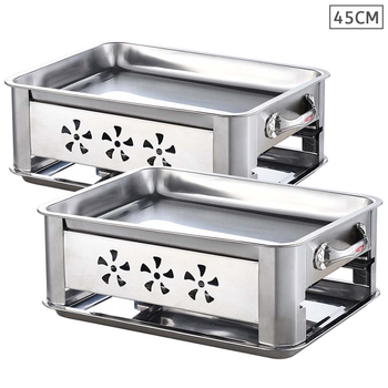 2X 45CM Portable Stainless Steel Outdoor Chafing Dish BBQ Fish Stove Grill Plate image