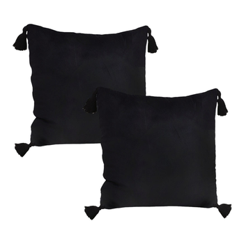 2X Black Vintage Butterfly Pillow Tassel Velvet Square Throw Pillow image