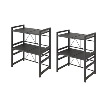 2X 3 Tier Steel Black Retractable Kitchen Microwave Oven Stand Multi-Functional Shelves Storage Organizer image
