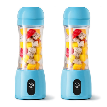 2X 380ml Portable Mini USB Rechargeable Handheld Fruit Mixer Juicer Blue image