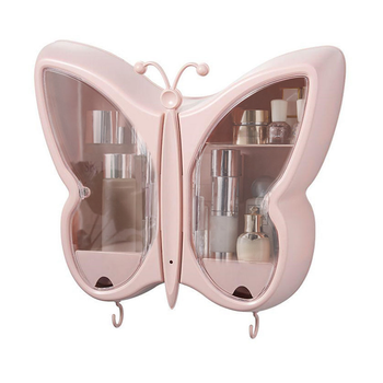 Pink Butterfly Shape Wall-Mounted Makeup Organiser Dustproof Waterproof Bathroom Storage Box Home Decor image