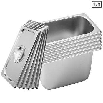 6X Gastronorm GN Pan Full Size 1/3 GN Pan 20cm Deep Stainless Steel Tray With Lid image