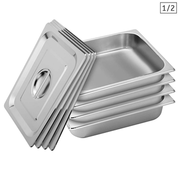 4X Gastronorm GN Pan Full Size 1/2 GN Pan 6.5cm Deep Stainless Steel Tray With Lid image