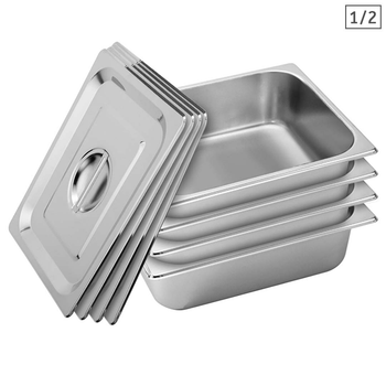 4X Gastronorm GN Pan Full Size 1/2 GN Pan 10cm Deep Stainless Steel Tray With Lid image