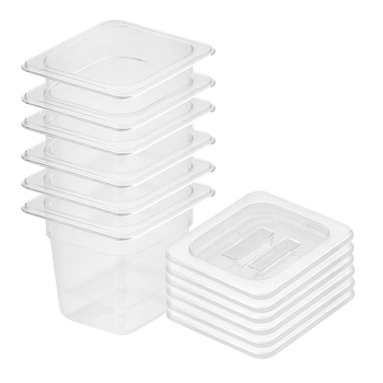 150mm Clear Gastronorm GN Pan 1/6 Food Tray Storage Bundle of 6 with Lid image