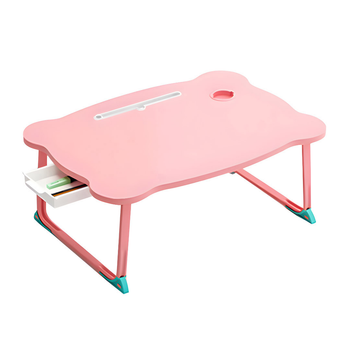 Pink Portable Bed Table Adjustable Folding Mini Desk With Mini Drawer and Cup-Holder Home Decor image