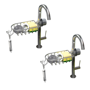 2X Silver Single Kitchen Sink Organiser Faucet Soap Sponge Caddy Rack Storage Drainer image
