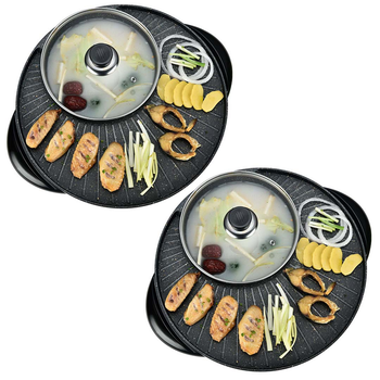2X 2 in 1 Electric Stone Coated Teppanyaki Grill Plate Steamboat Hotpot 3-5 Person image