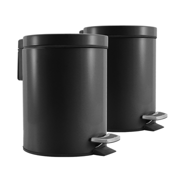 2X Foot Pedal Stainless Steel Rubbish Recycling Garbage Waste Trash Bin Round 12L Black image