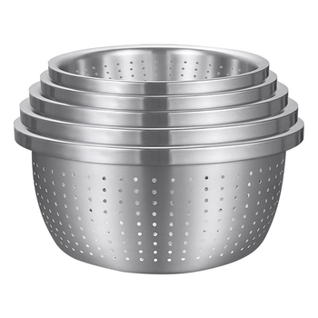 Stainless Steel Nesting Basin Colander Perforated Kitchen Sink Washing Bowl Metal Basket Strainer Set of 5 image