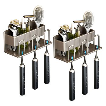 2X 21cm Wall-Mounted Bathroom Storage Organiser Space Saving Adhesive Shelf Rack image