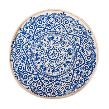 Blue Carpet Soft Linen Bohemian Non-Slip Floor Retro Minimalist Round Rug Home Decor with Tassels image