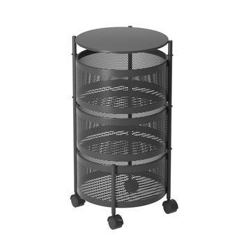 3 Tier Steel Round Rotating Kitchen Cart Multi-Functional Shelves Portable Storage Organizer with Wheels image