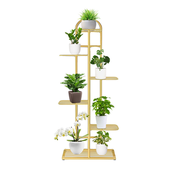 6 Tier 7 Pots Gold Metal Plant Stand Flowerpot Display Shelf Rack Indoor Home Office Decor image