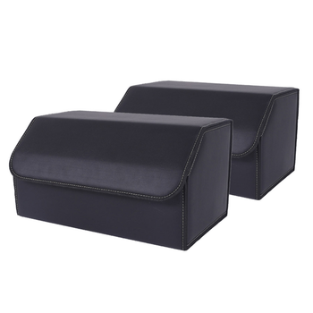 2X Leather Car Boot Collapsible Foldable Trunk Cargo Organizer Portable Storage Box Black Large image