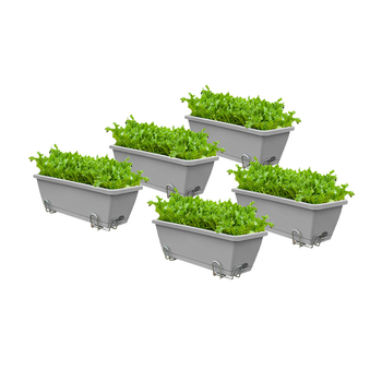 49.5cm Gray Rectangular Planter Vegetable Herb Flower Outdoor Plastic Box with Holder Balcony Garden Decor Set of 5 image